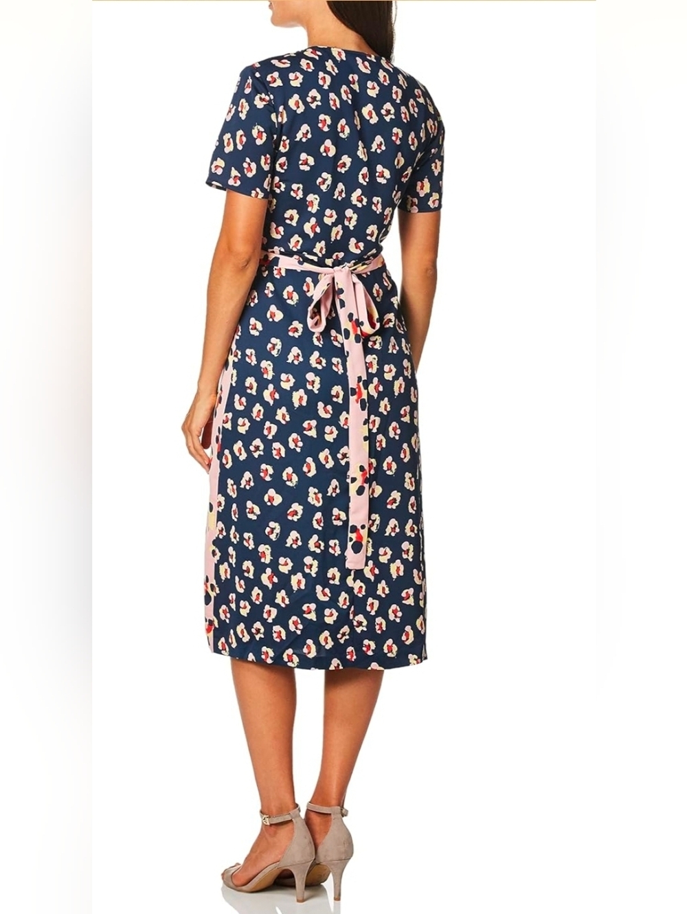 BCBGeneration Navy and Pink Contrast Floral Wrap Midi Dress. NWT - Picture 7 of 9